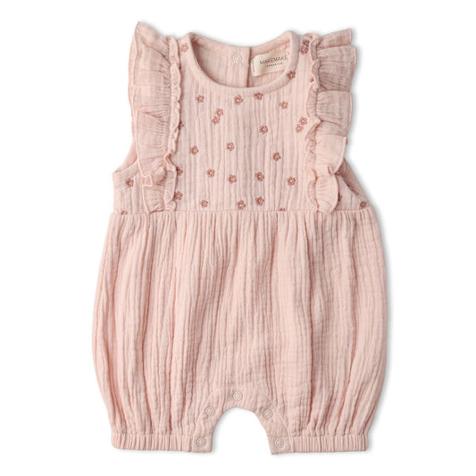 MakeMake Organics - Organic Embroidered Ruffle Romper - Blush