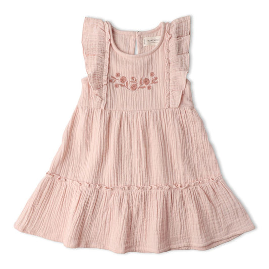 Makemake Organics - Organic Embroidered Tiered Dress - Blush