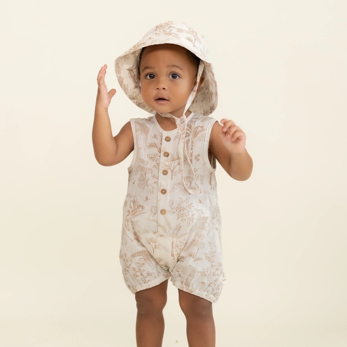 MakeMake Organics - Sleeveless Bubble Romper - Wild Tropics
