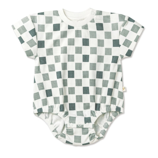 MakeMake Organics - Short Sleeve Bubble Romper - Chequered