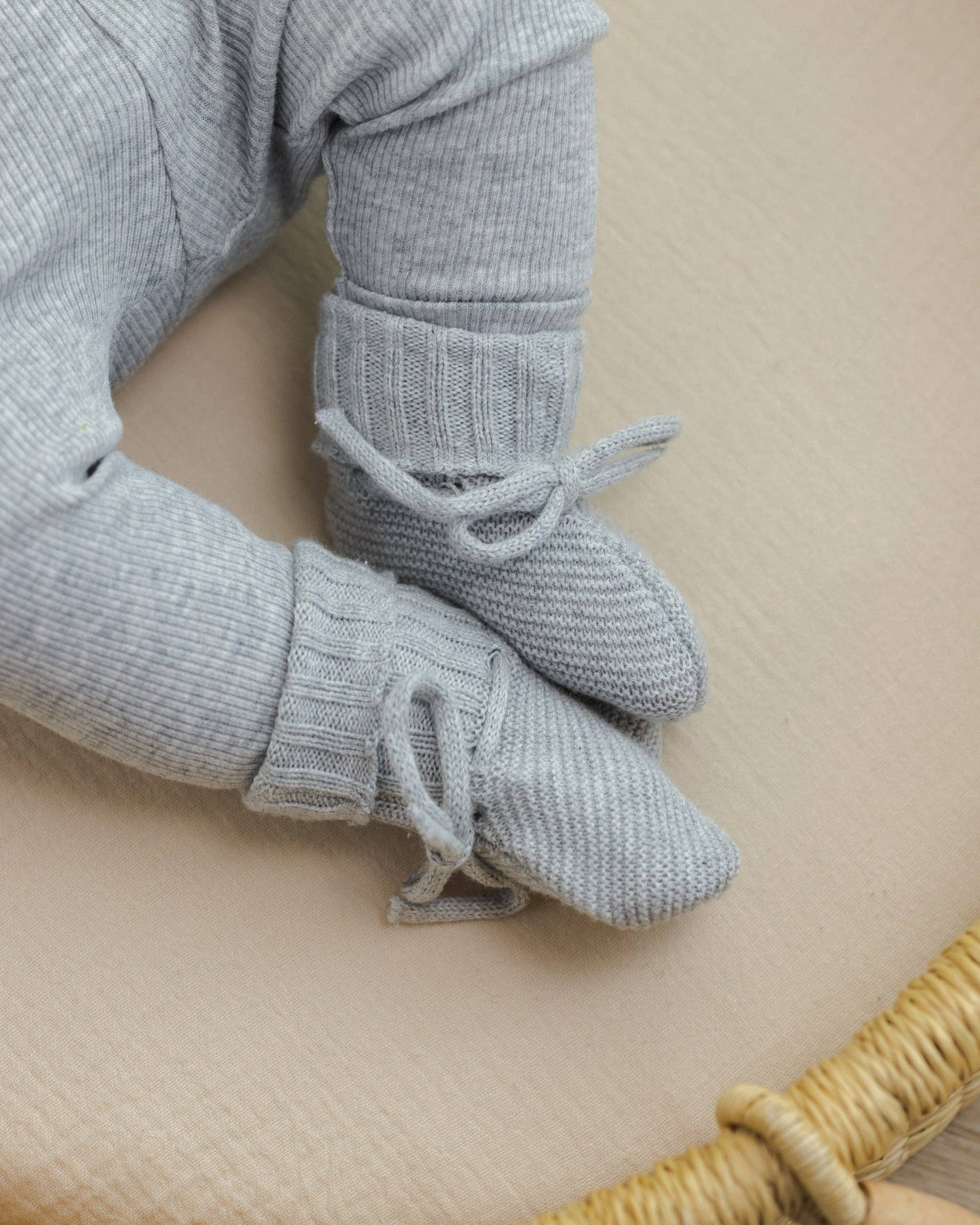 Quincy Mae - Knit Booties - Heathered Dusty Blue
