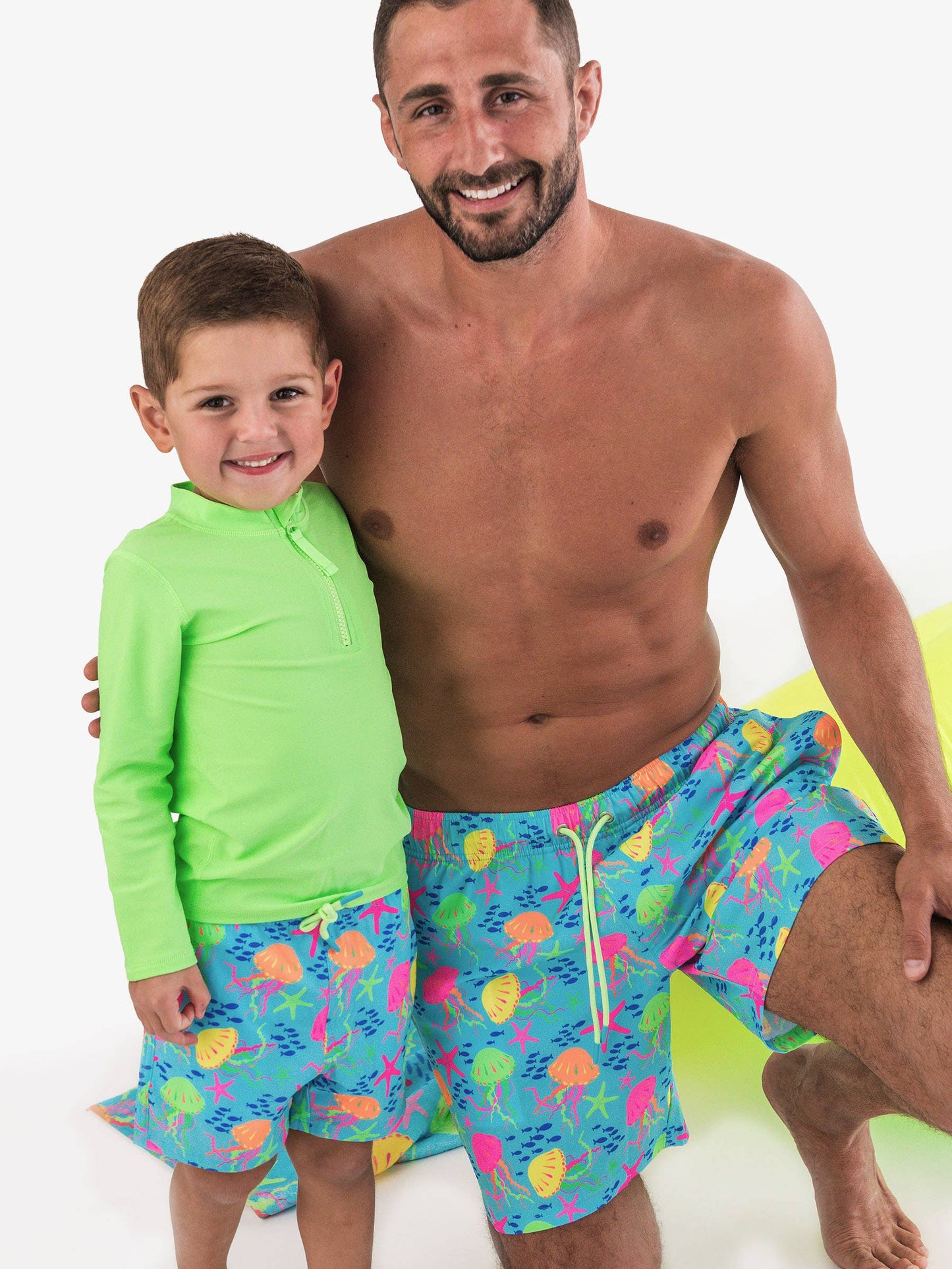 RuffleButts + RuggedButts - Boys Neon Jelly Time Performance Hybrid Swim Trunks: Blue