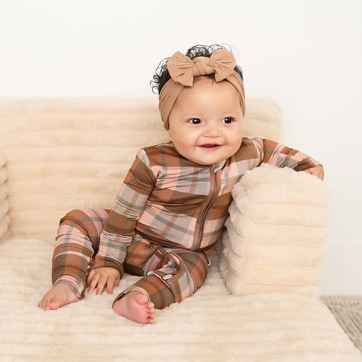 Gigi and Max - Asher Zip Bamboo Plaid Convertible Romper PJ