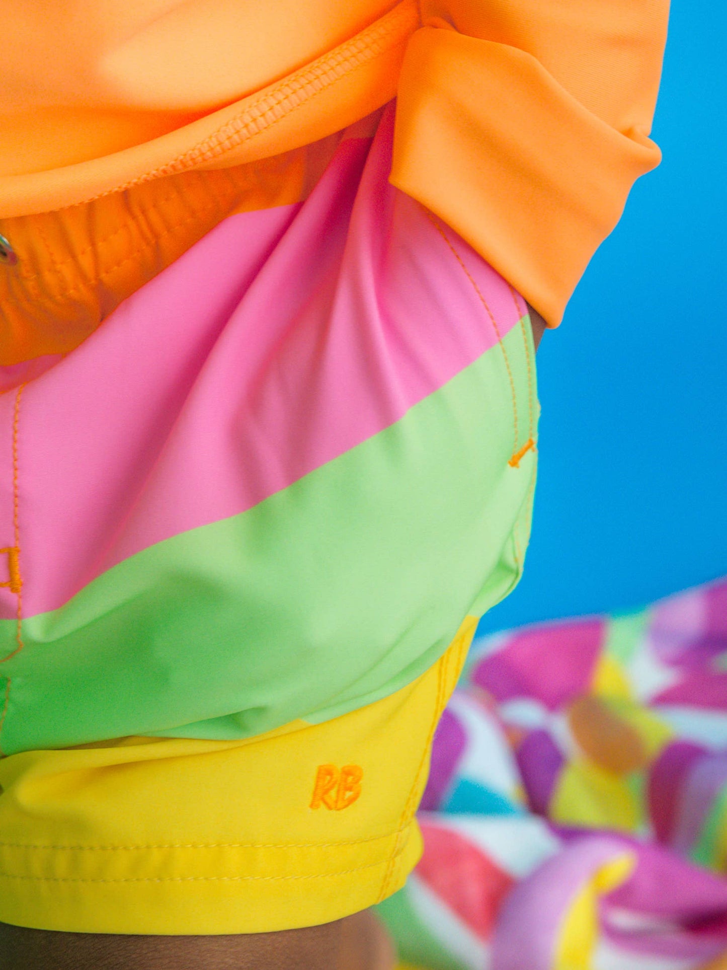 RuffleButts + RuggedButts - Boys Neon Citrus Color Block Performance Hybrid Swim Trunks