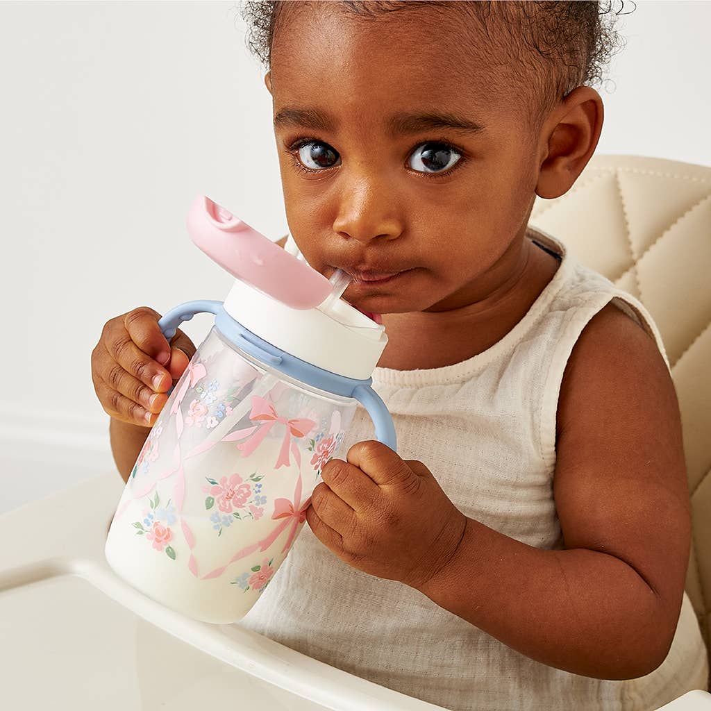 Itzy Ritzy - Itzy Sips™ - Straw Cup With Snap-Close Lid: Ribbons & Roses