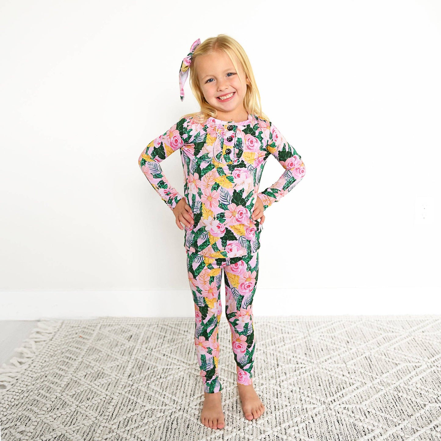 Gigi and Max - Luana Ruffle Two Piece Girls Bamboo Floral Lounge Set