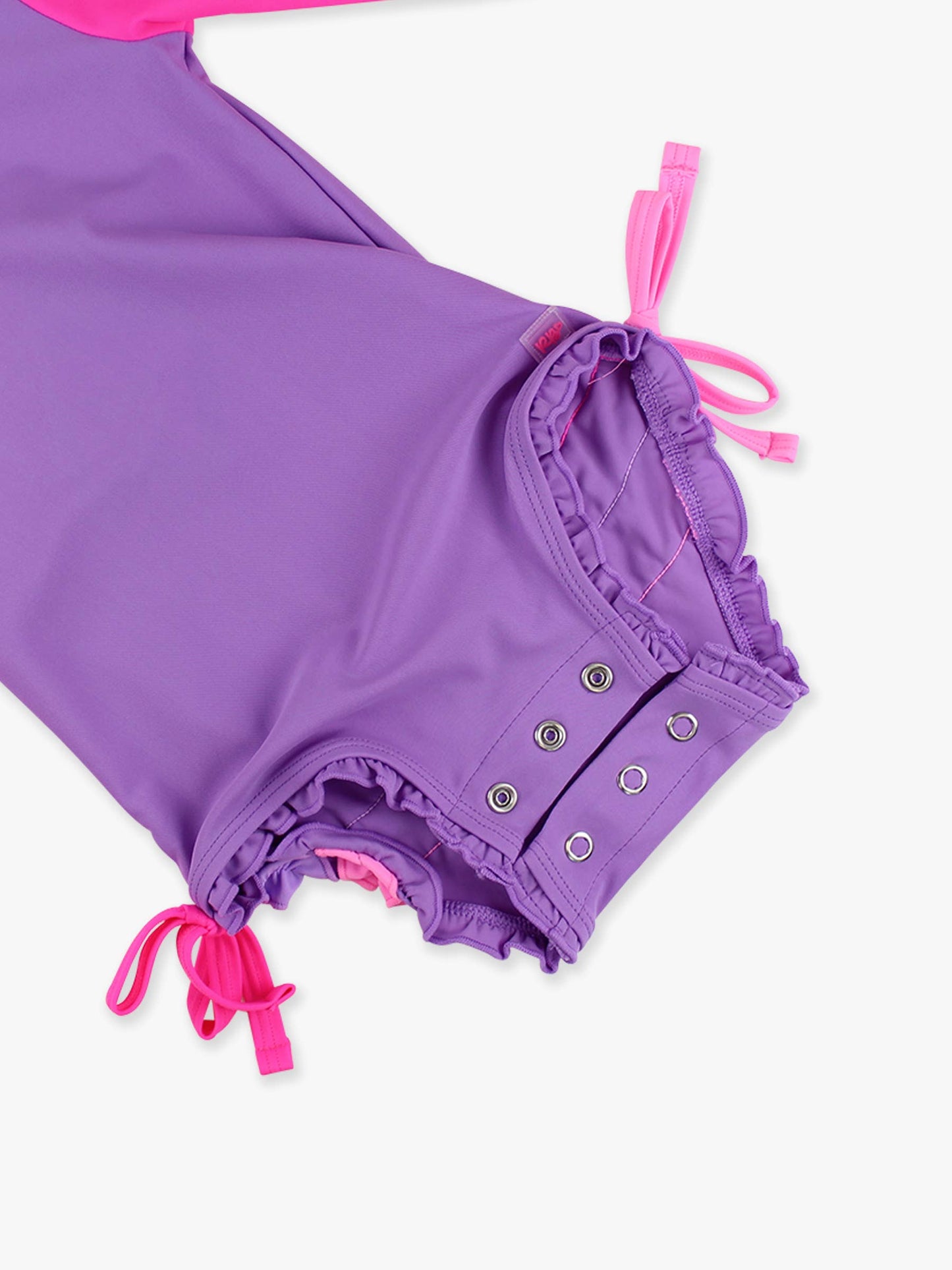 RuffleButts + RuggedButts - Baby Girls Neon Purple Color Block Long Sleeve One Piece Rash Guard Swimsuit with Signature Rear Ruffles: Purple
