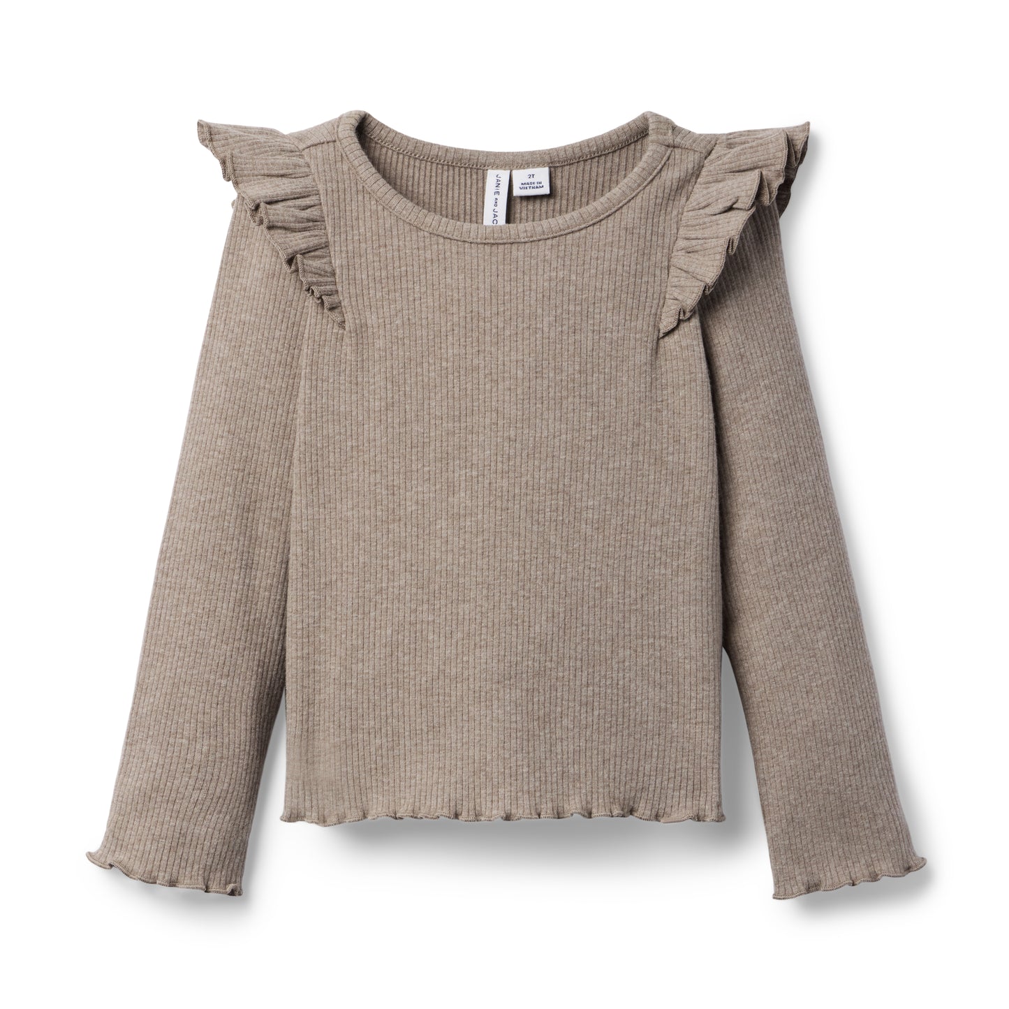 Janie and Jack - Ribbed Ruffle Shoulder Top - Brown Fox