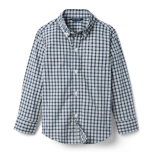 Janie and Jack - Navy Plaid Poplin L/S Shirt