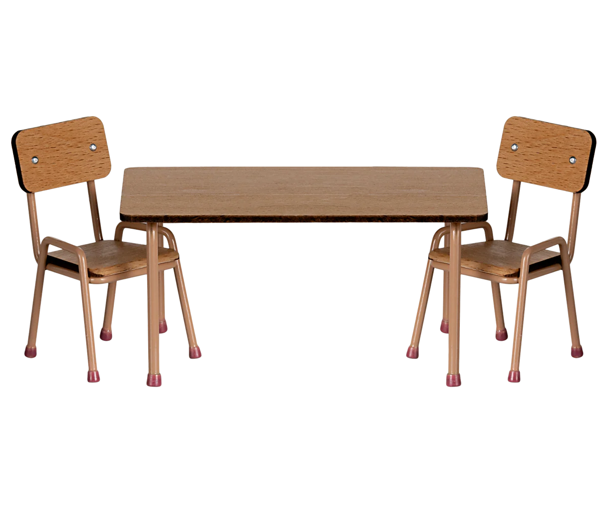 Maileg - Table and Chair Set, Mouse - Dark Powder