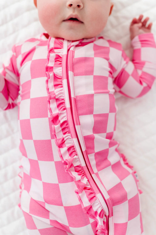 Birdie Bean - Bubblegum Check Ruffle Convertible Romper Pajama