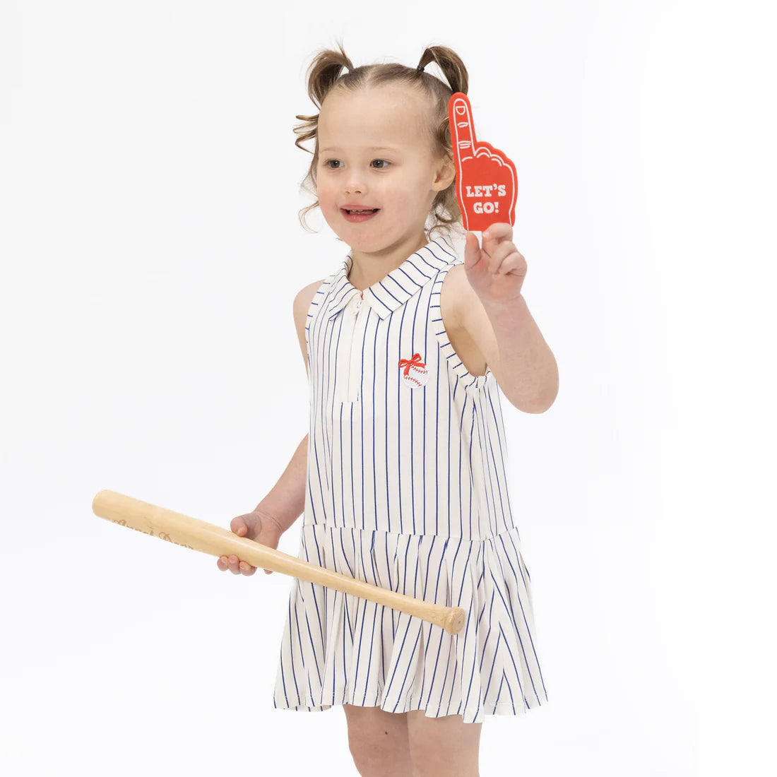 Angel Dear - Baseball Stripe Polo Dress with Cartwheel Short