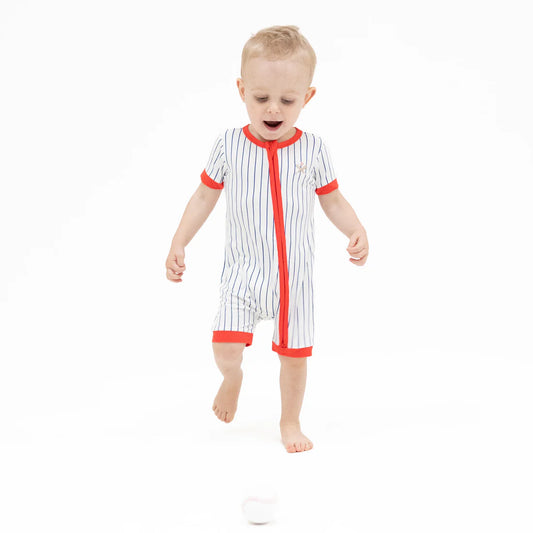 Angel Dear - Baseball Stripe Shortie 2 Way Zipper Romper