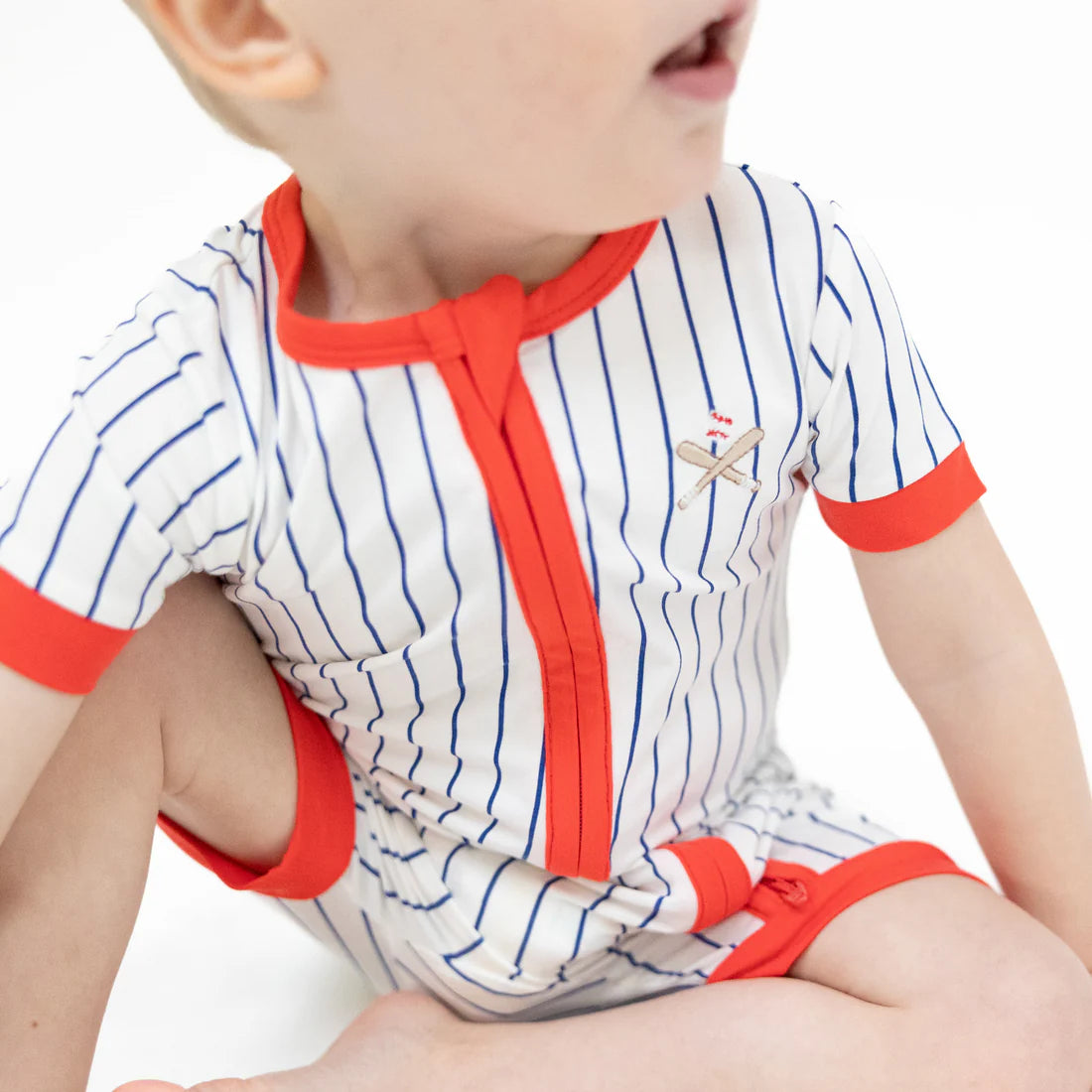 Angel Dear - Baseball Stripe Shortie 2 Way Zipper Romper