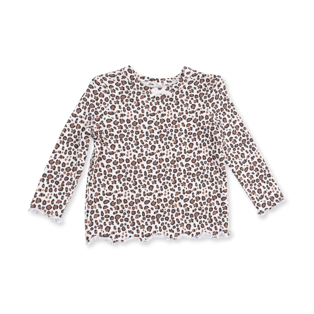 Angel Dear - Leopard Rib Long Sleeve Lettuce Edge Tunic Top