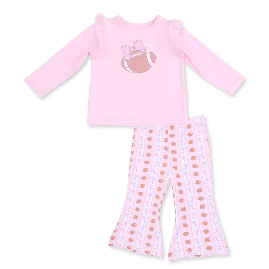 Angel Dear - Football Bow Stripe Long Sleeve Ruffle Tee & Baby Bells