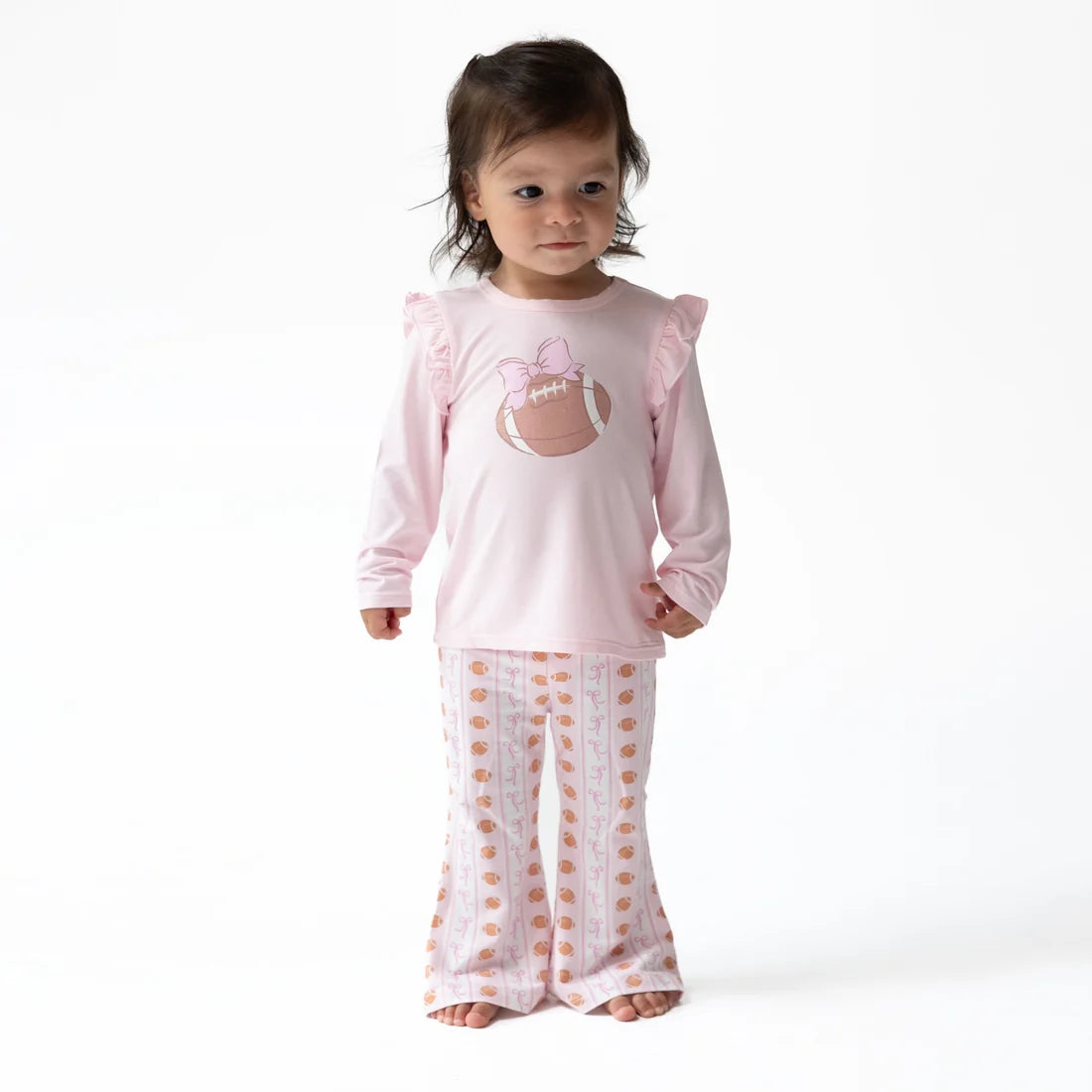 Angel Dear - Football Bow Stripe Long Sleeve Ruffle Tee & Baby Bells