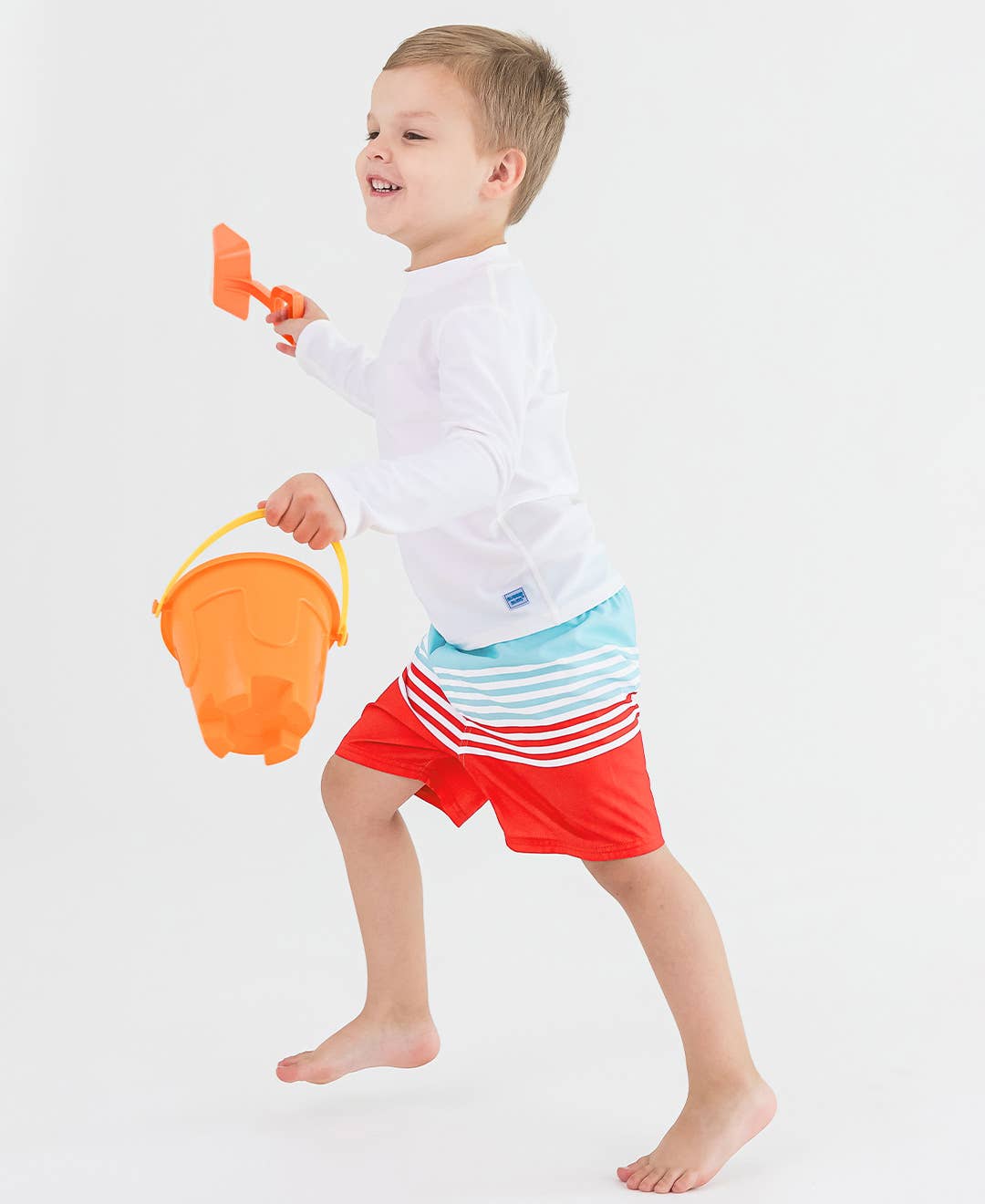 RuffleButts + RuggedButts - Boys White Long Sleeve Rash Guard: White
