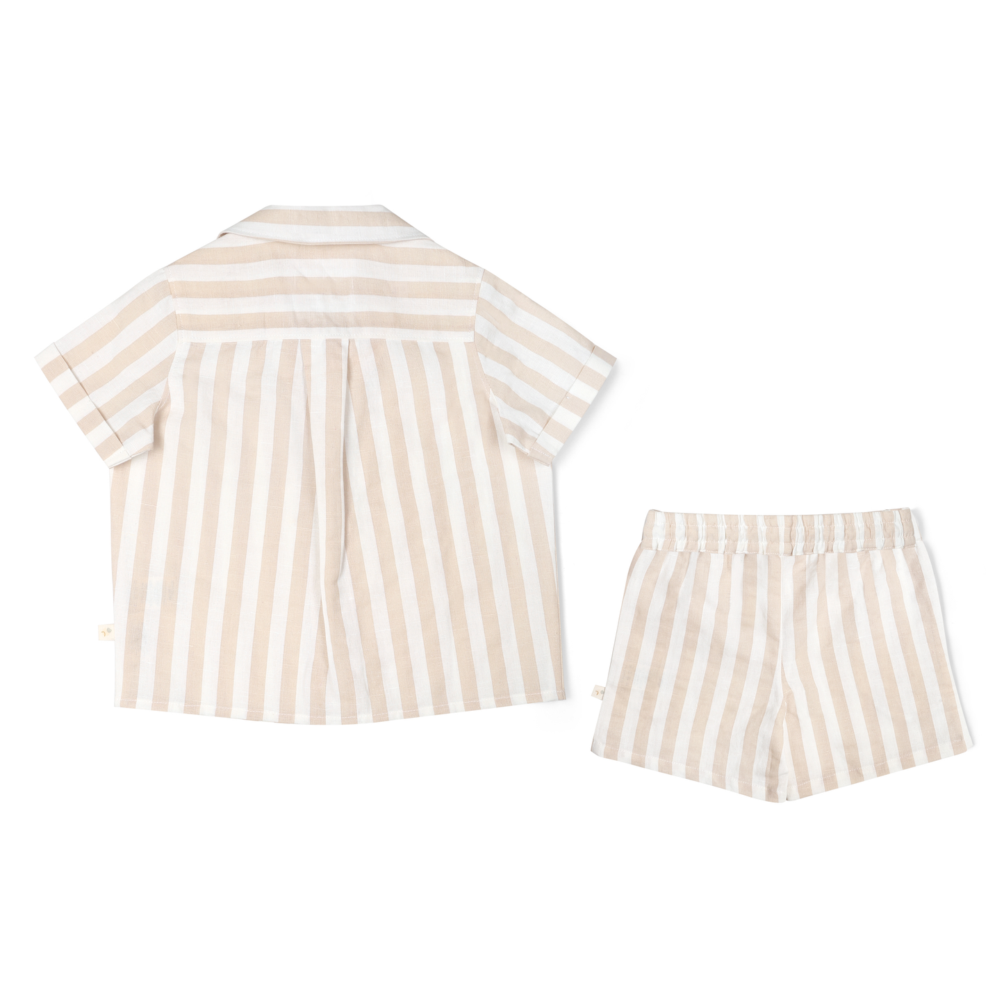 Makemake Organics - Beigge Stripe Shirt and Shorts Set