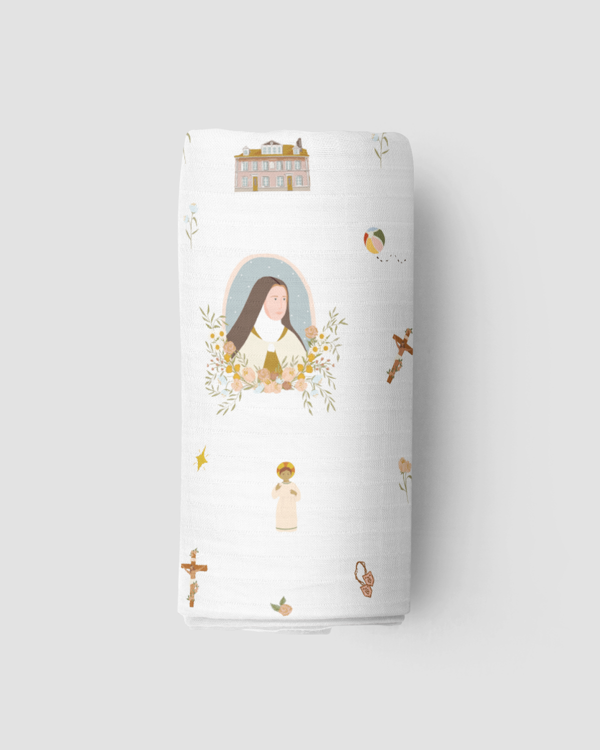Be A Heart - Catholic Muslin Swaddle Baby Blanket: Saint Therese of Lisieux