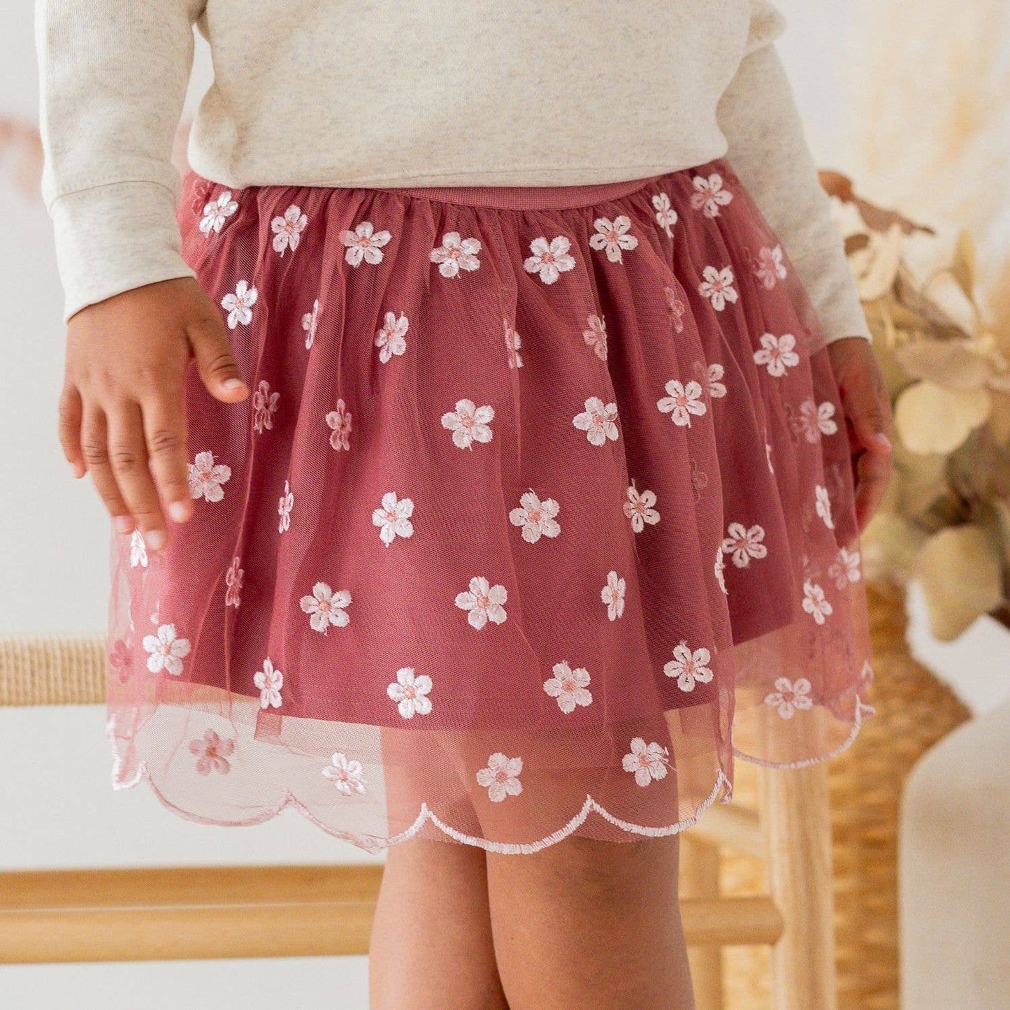 Sweet Wink - Berry Floral Embroidered Tutu Skirt
