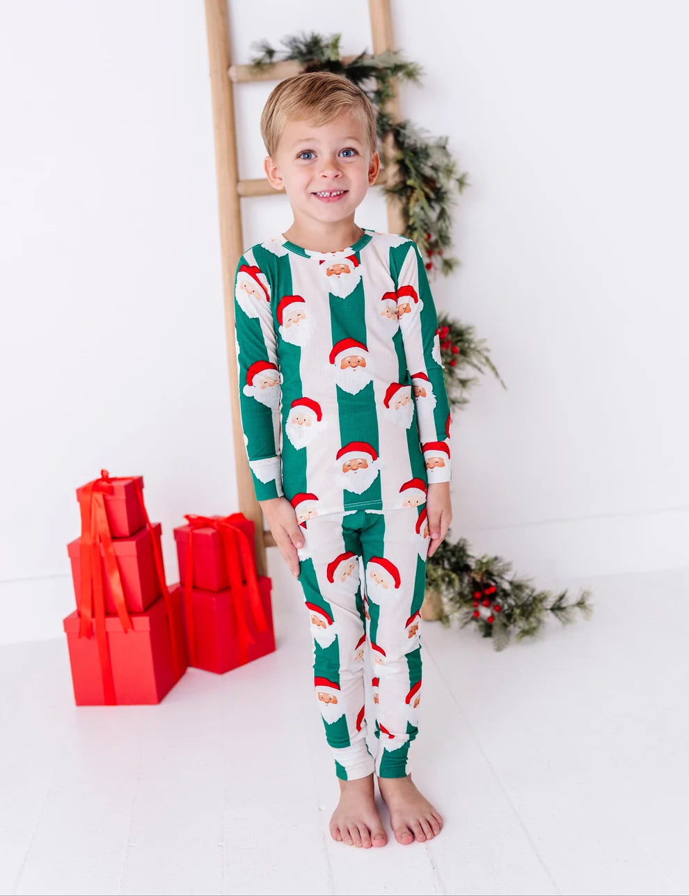 Birdie Bean - St. Nick Stripes Ribbed Bamboo Pajama Set