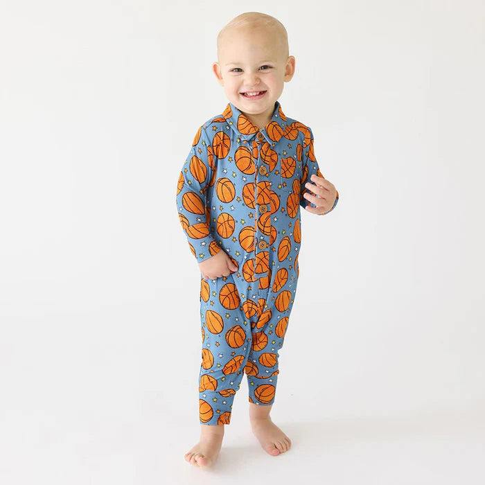 Posh Peanut - Slam Dunk - Long Sleeve Collared Henley Long Romper