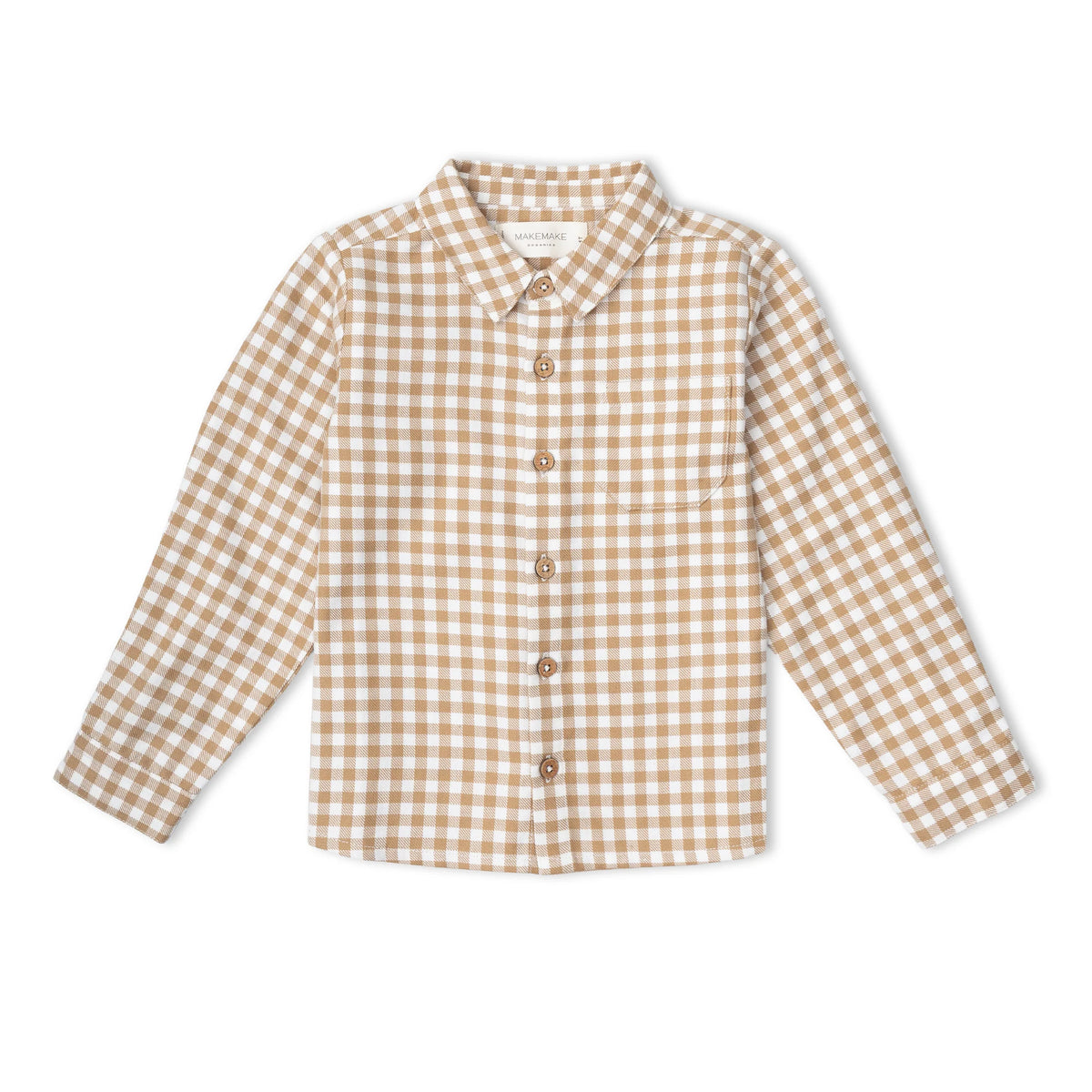 Makemake Organics - Organic Collared Long Sleeve Shirt - Oat Gingham