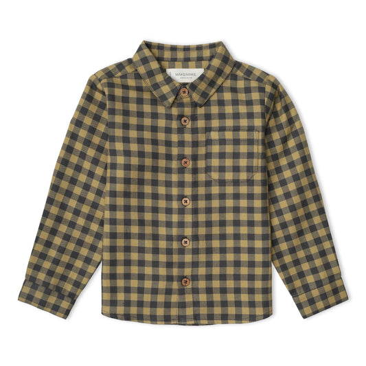 Makemake Organics - Organic Collared Long Sleeve Shirt - Olive Gingham