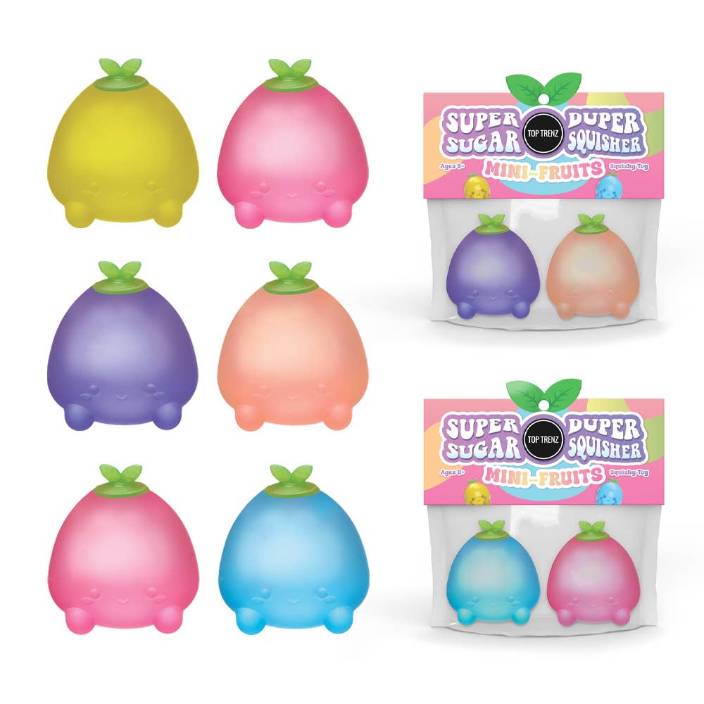 Top Trenz Inc - Super Duper Sugar Squisher - Mini Fruits 2 Pack set | Fidget | Squish (limit 1)