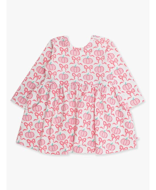 RuffleButts + RuggedButts - Long Sleeve Twirl Dress - Pink Fairytale Pumpkins