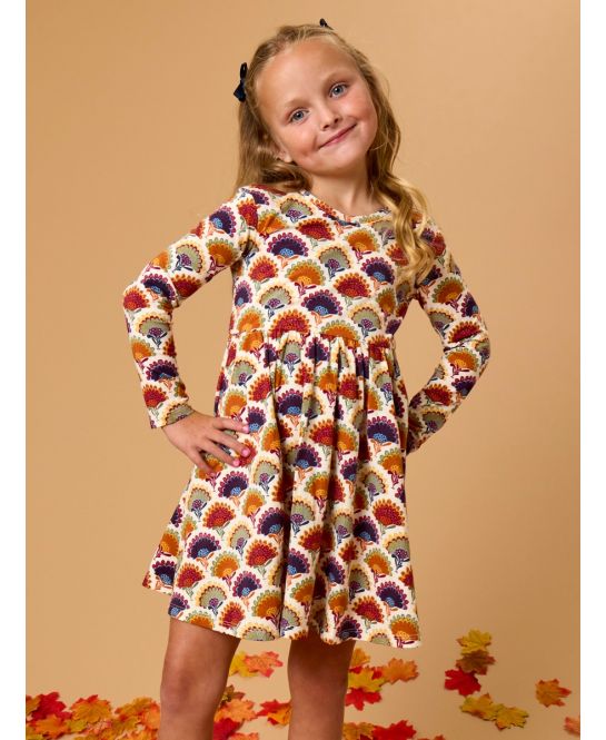 RuffleButts + RuggedButts - Girls Maple Blossoms Knit Long Sleeve Twirl Dress