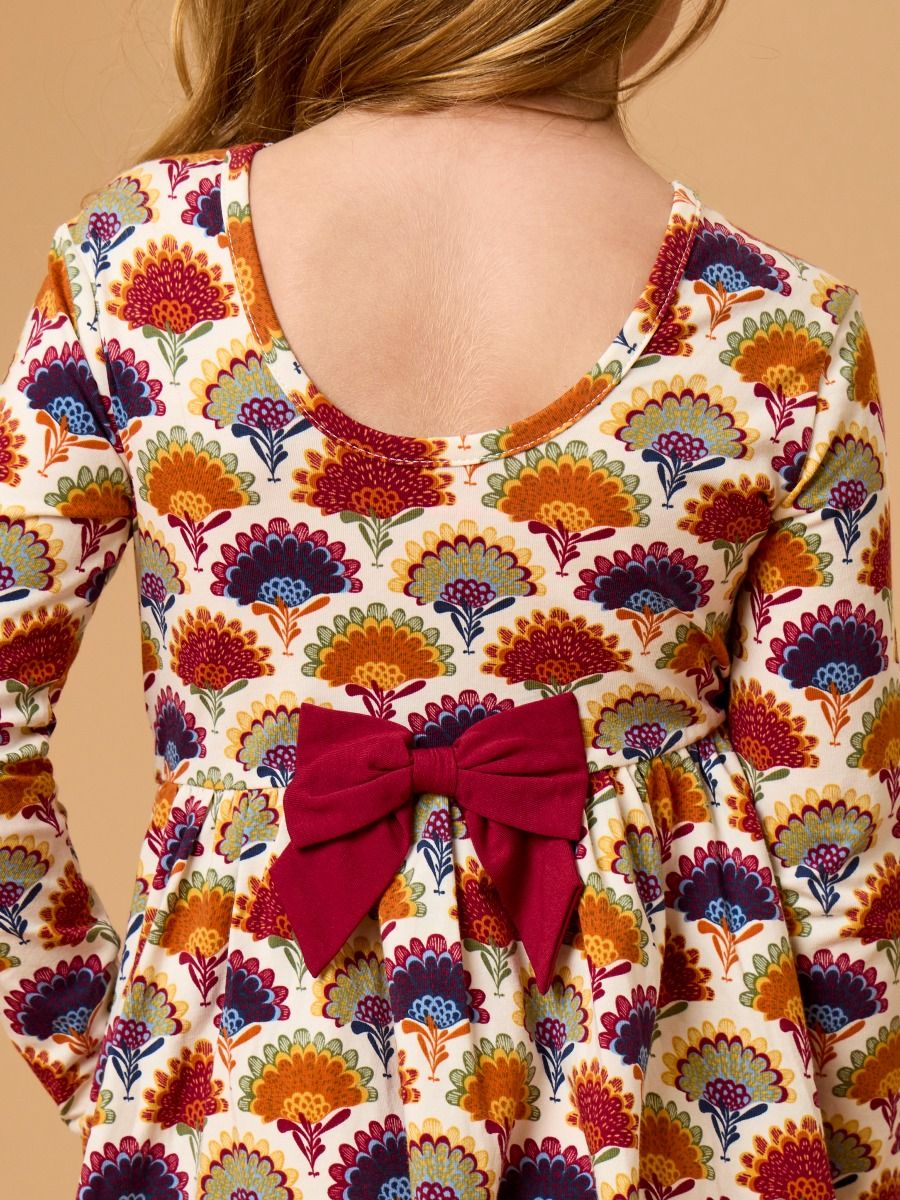 RuffleButts + RuggedButts - Girls Maple Blossoms Knit Long Sleeve Twirl Dress