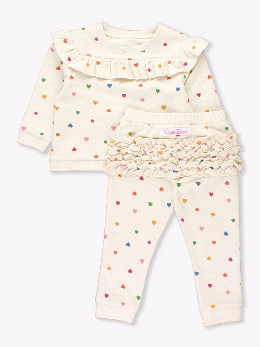 RuffleButts + RuggedButts - Rainbow Hearts Long Sleeve Jogger Set