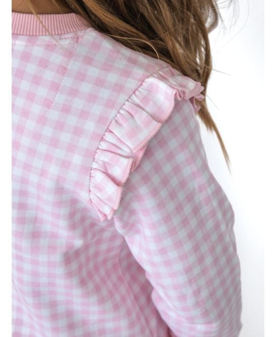 RuffleButts + RuggedButts - Applique Flutter Sweatshirt - Dear Santa Pink Gingham