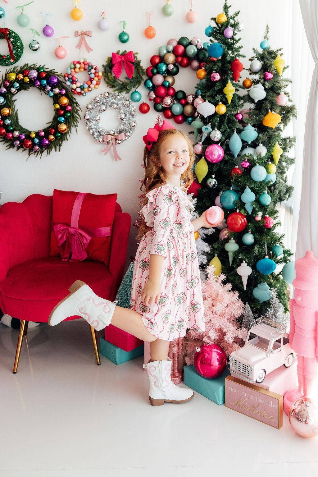 Mila & Rose - Merry Mistletoe 3/4 Sleeve Ruffle Twirl Dress