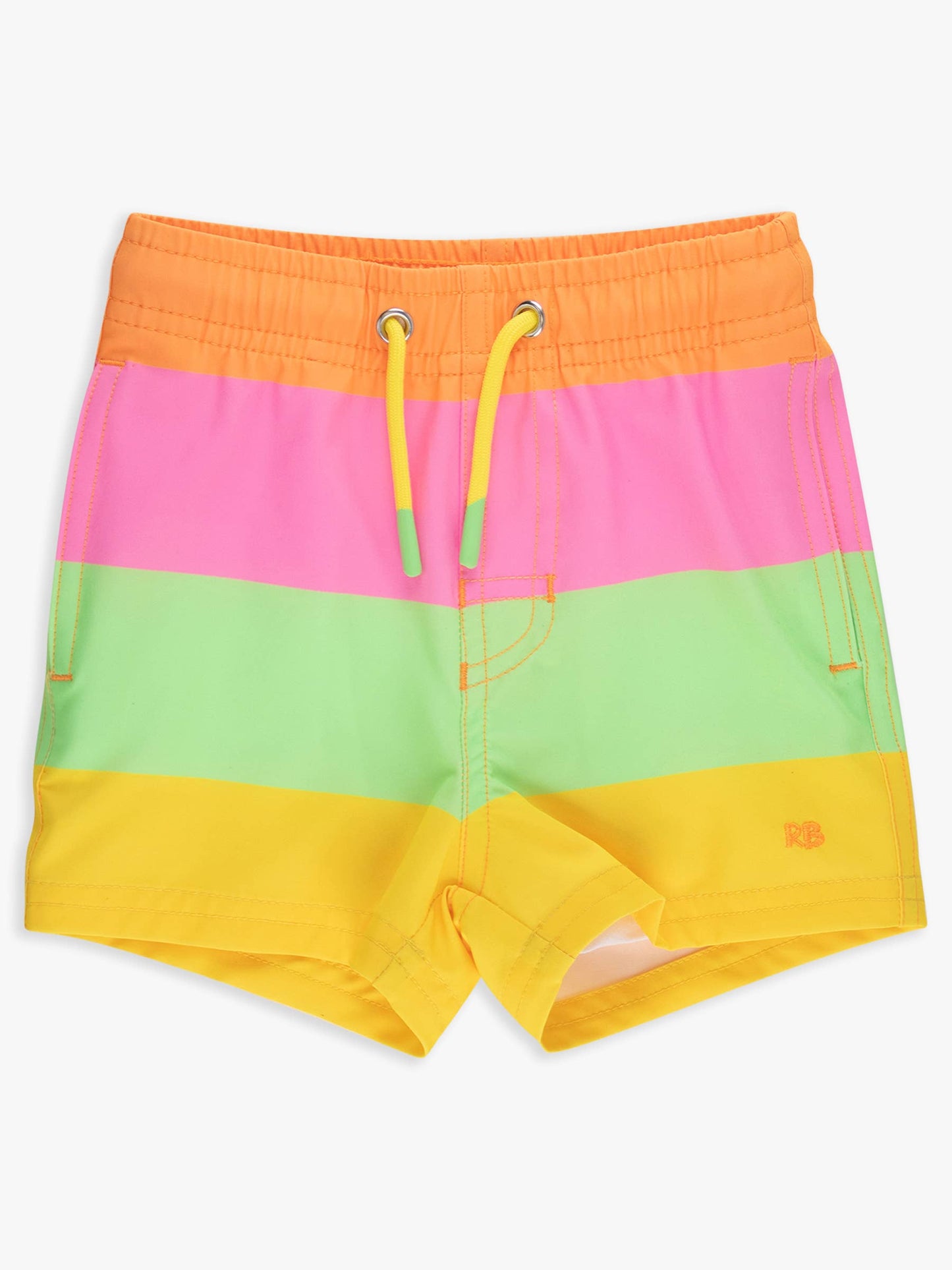 RuffleButts + RuggedButts - Boys Neon Citrus Color Block Performance Hybrid Swim Trunks