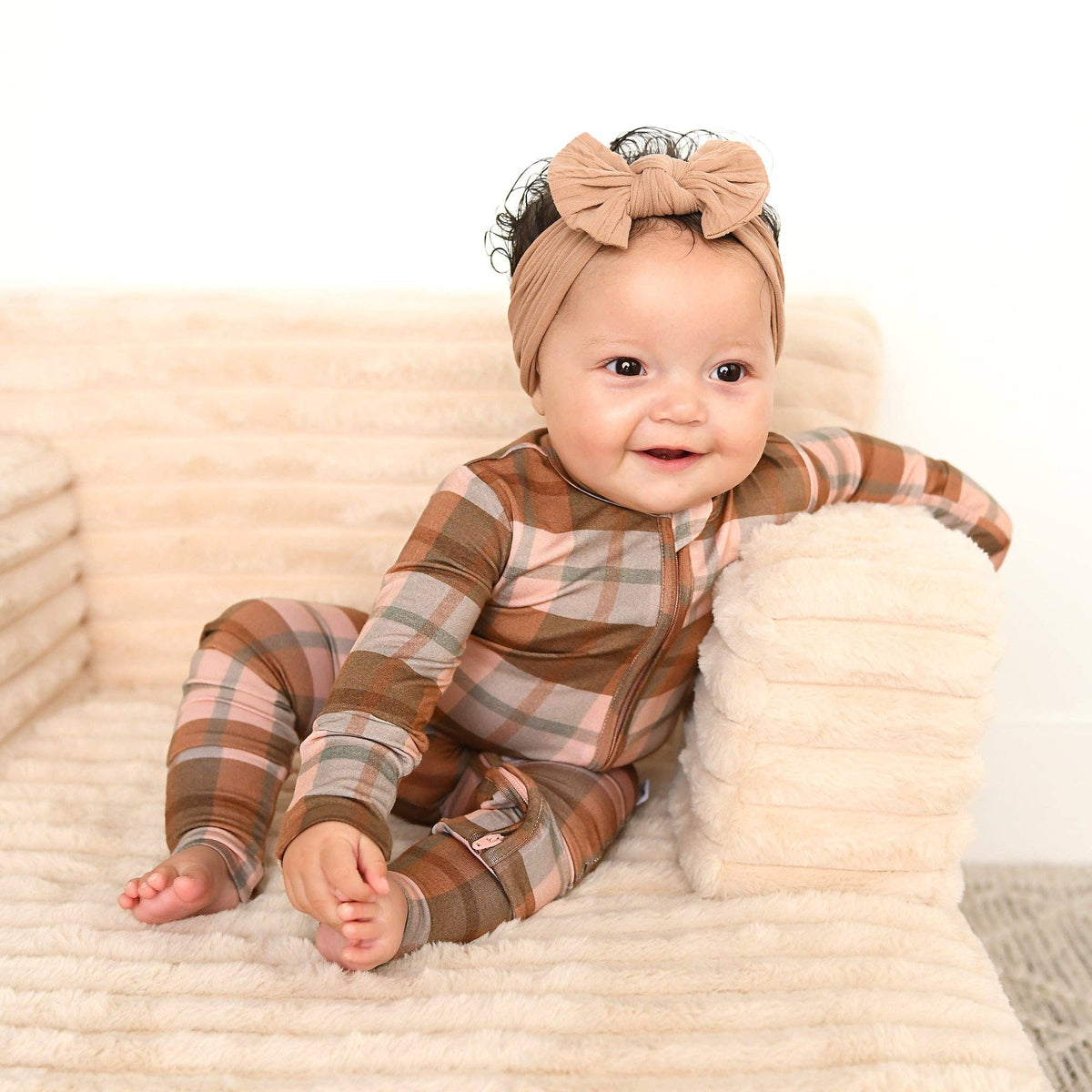 Gigi and Max - Asher Zip Bamboo Plaid Convertible Romper PJ