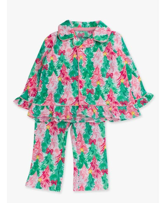 RuffleButts + RuggedButts - Ruffle Flare Pajama Set - Pink Jolly Grove