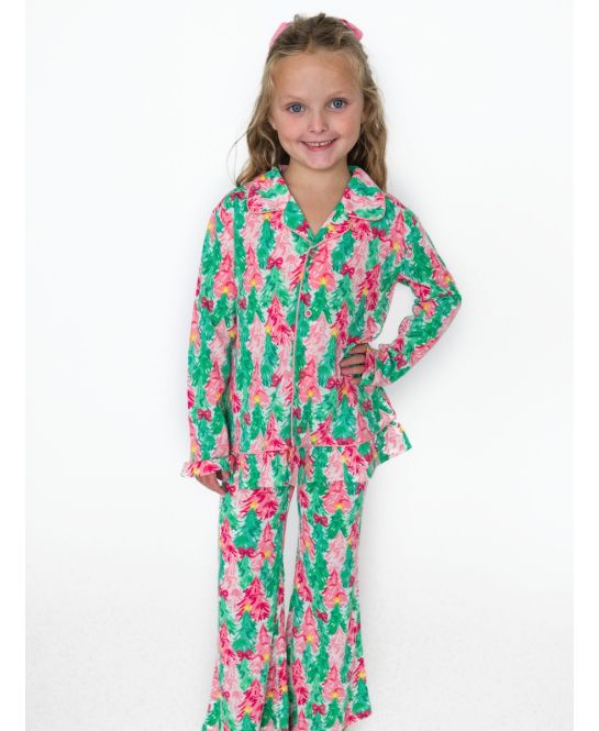 RuffleButts + RuggedButts - Ruffle Flare Pajama Set - Pink Jolly Grove