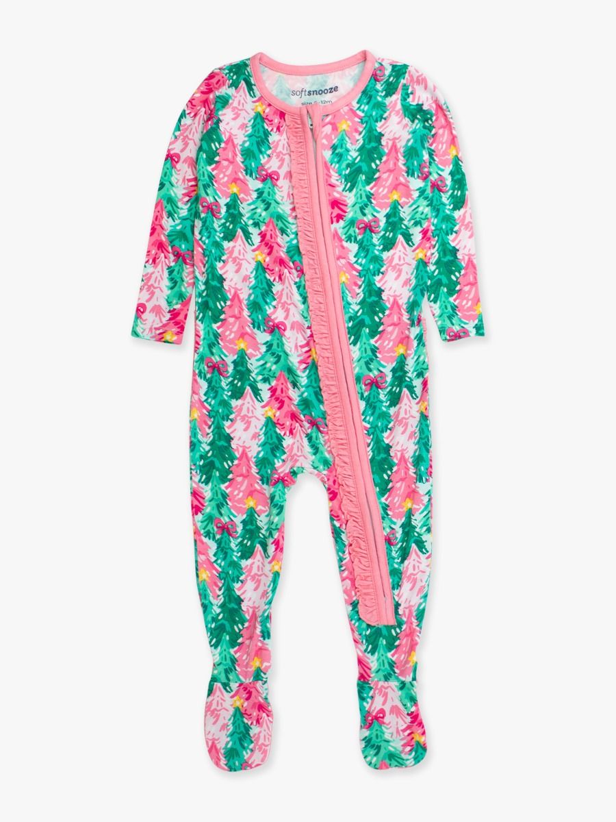RuffleButts + RuggedButts - Ruffle One Piece Footie Pajama - Pink Jolly Grove