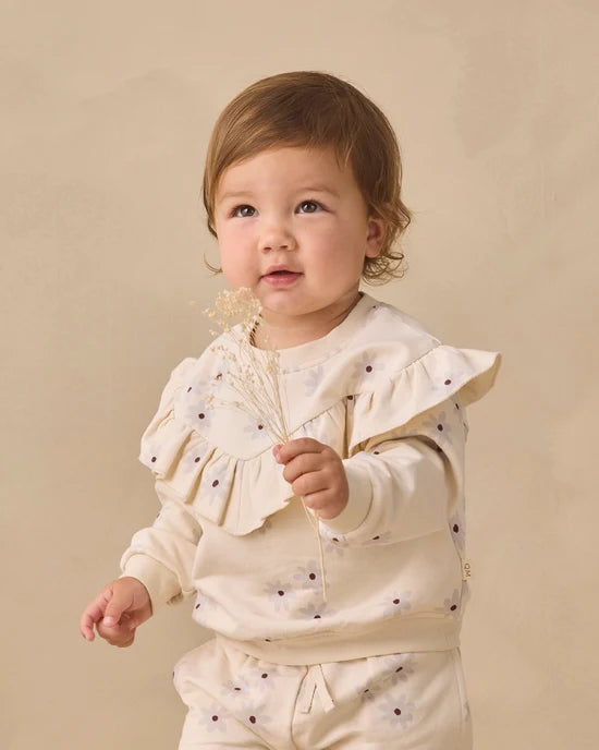 Quincy Mae - Ruffle Fleece Sweatshirt || Blue Daisy