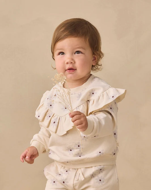 Quincy Mae - Ruffle Fleece Sweatshirt || Blue Daisy