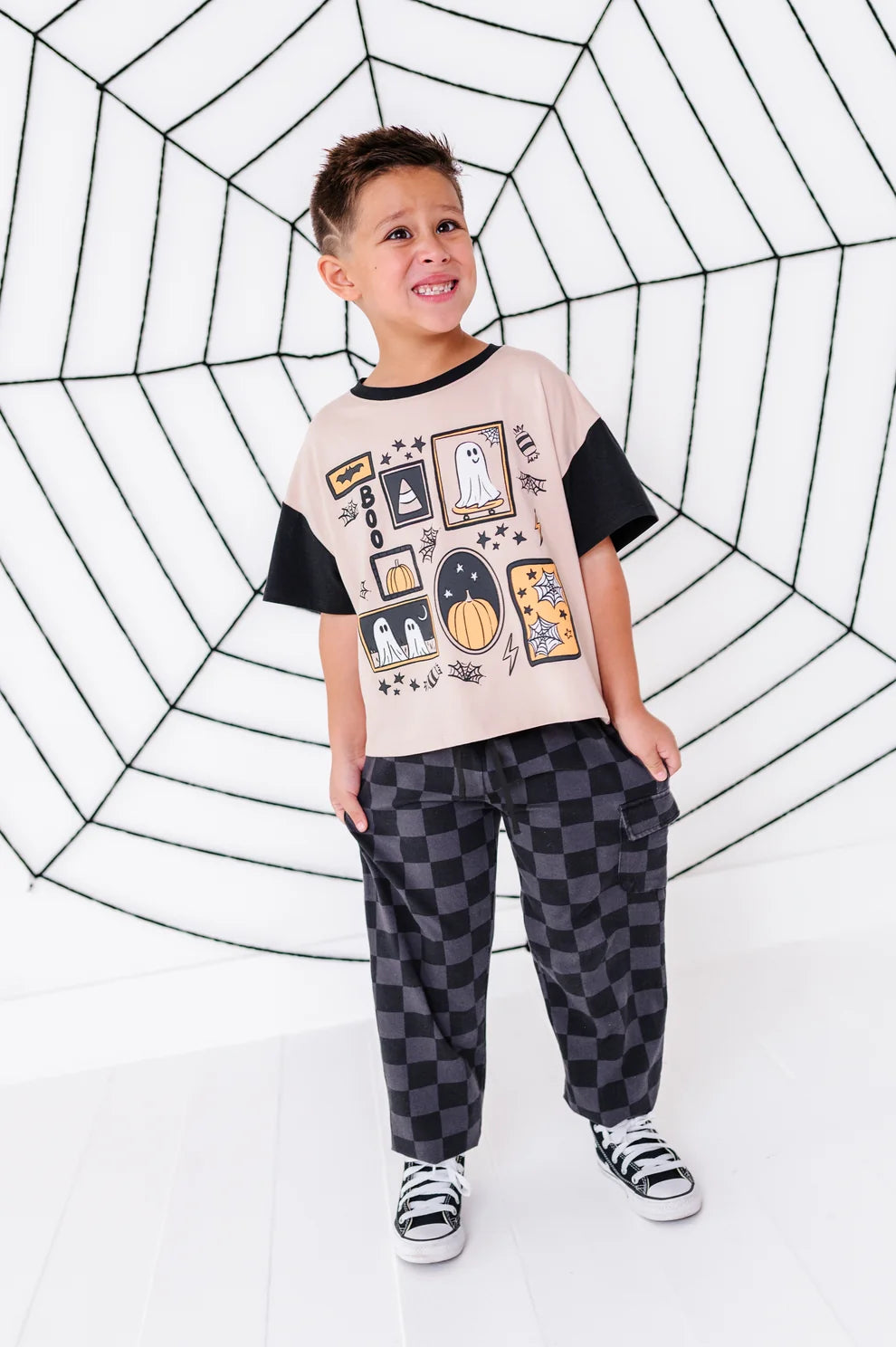 Birdie Bean - Black Checkered Cargo Sweatpants