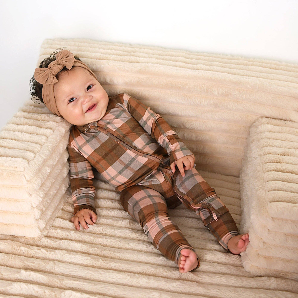 Gigi and Max - Asher Zip Bamboo Plaid Convertible Romper PJ