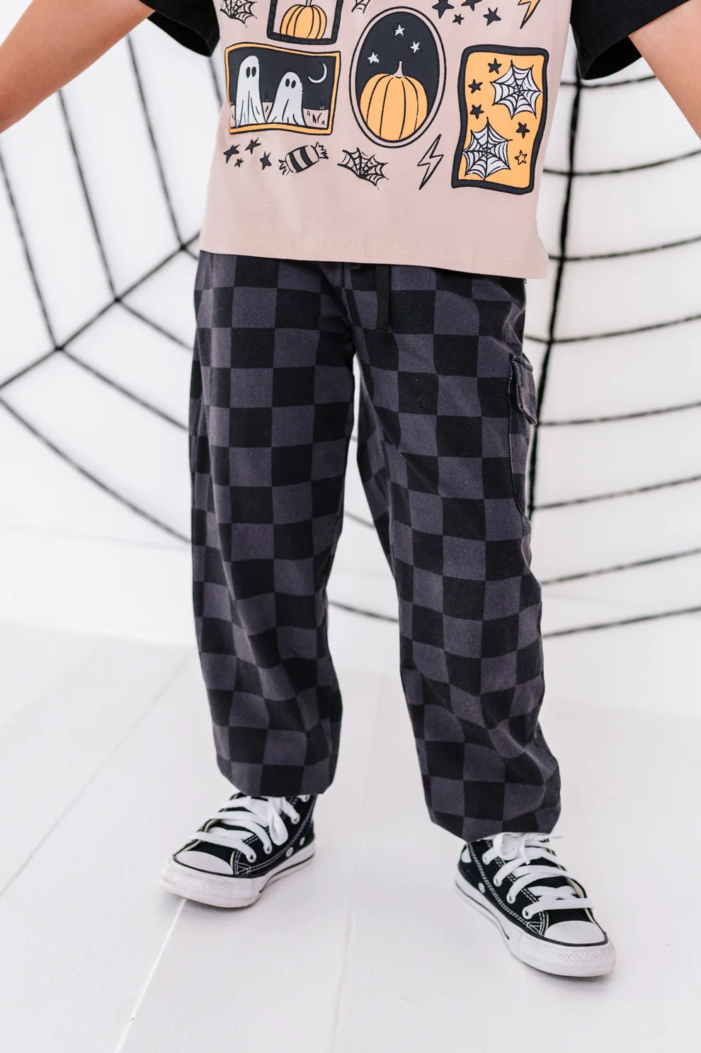 Birdie Bean - Black Checkered Cargo Sweatpants