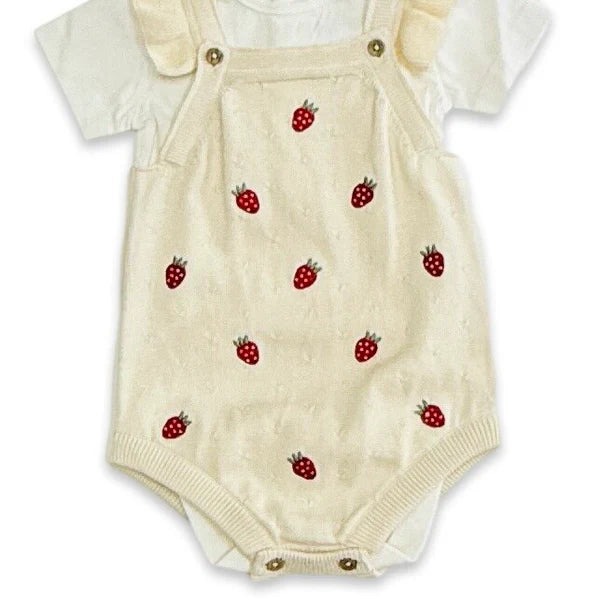 Viverano Organics - Strawberry Embroidered Knit Baby Ruffle Romper Set (Organic Cotton)