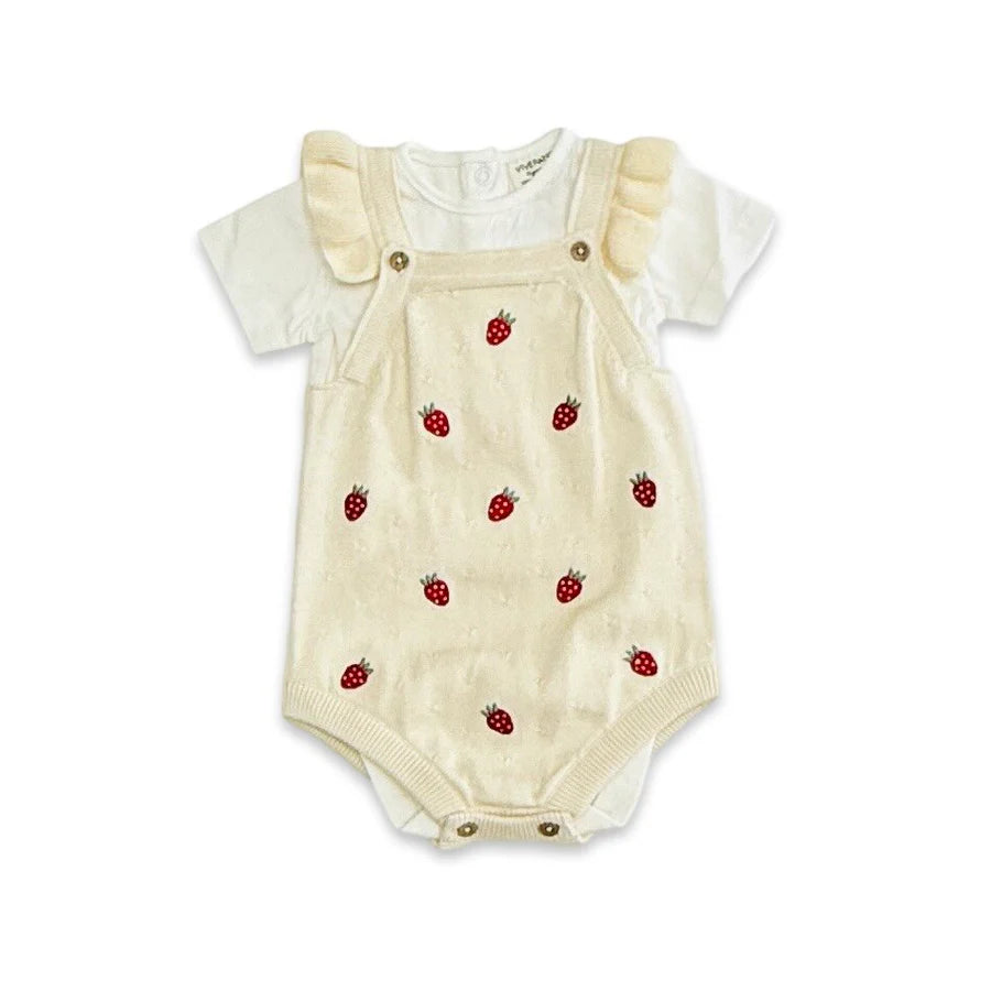 Viverano Organics - Strawberry Embroidered Knit Baby Ruffle Romper Set (Organic Cotton)