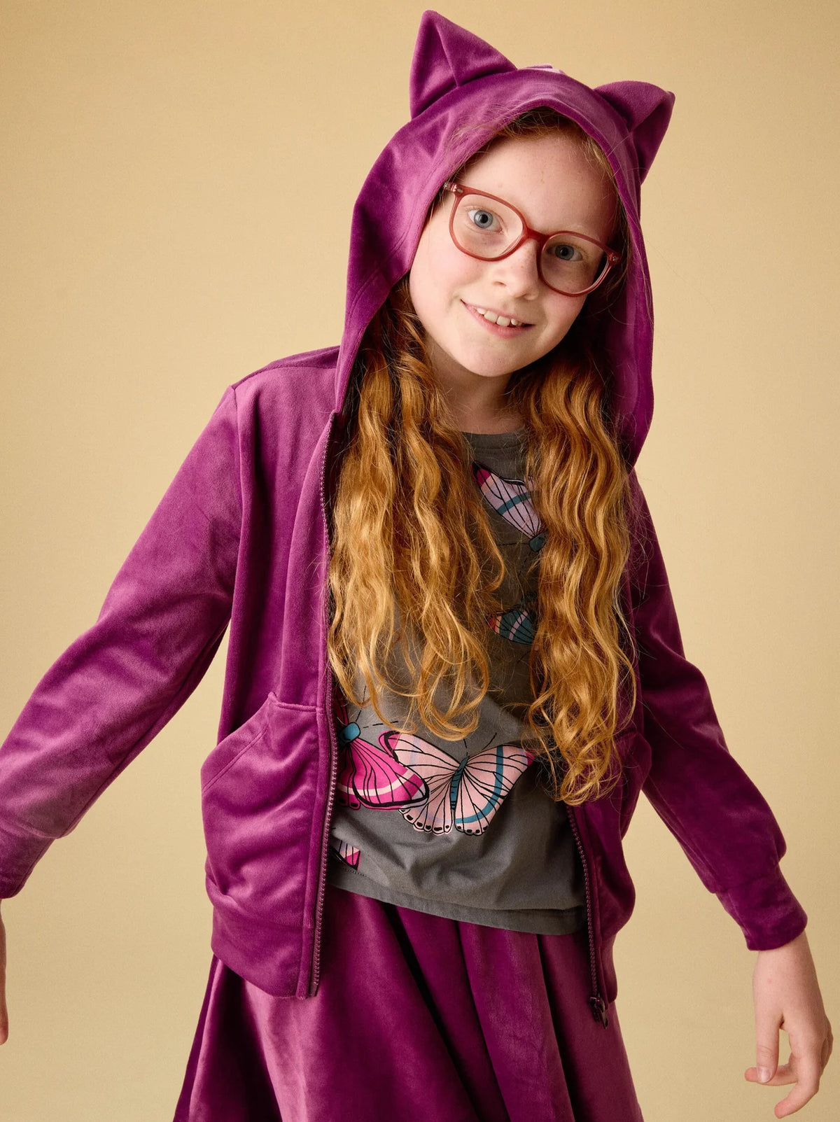 Tea Collection - Cat Ears Velour Hoodie || Cosmic Berry