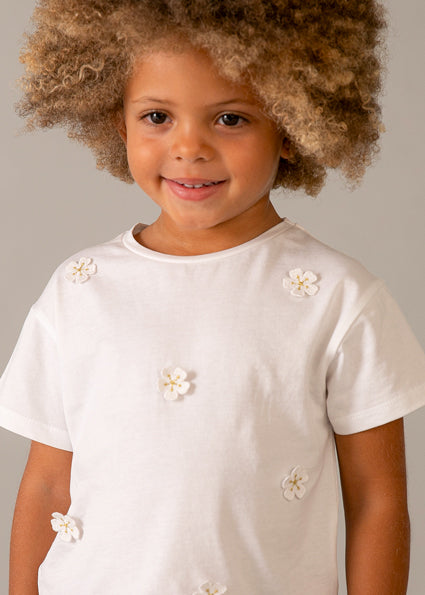 Mayoral - White Flower Short Sleeve T-Shirt (3013)